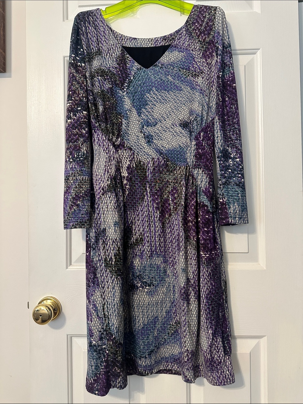 Women's Long-Sleeve Purple Patterned A-Line Dress